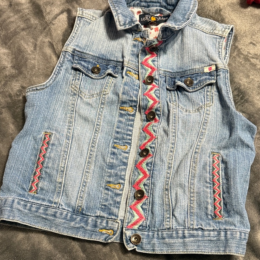 Lucky Brand Blue Denim Vest with Red Accents
